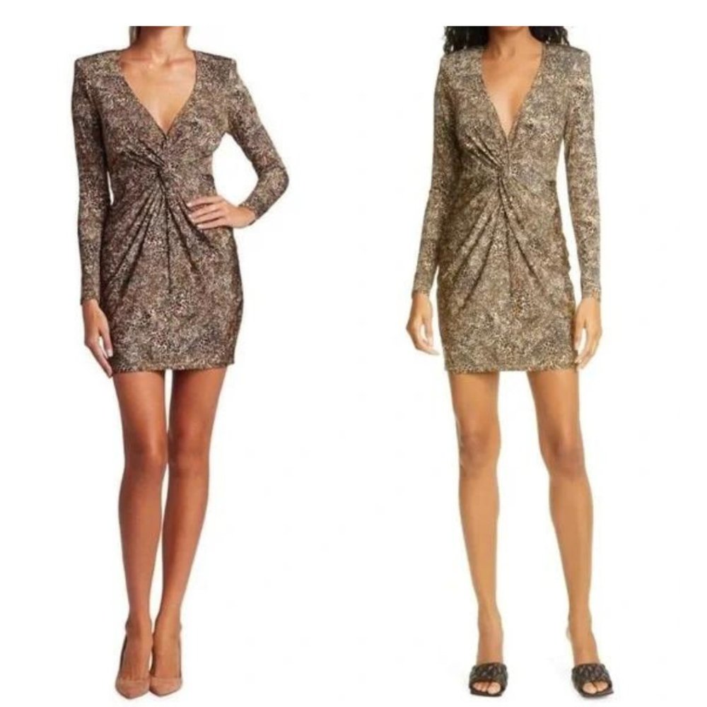 NWT L'Agence Mariah Twist Leopard Sheath Dress Shoulder Pad - XS